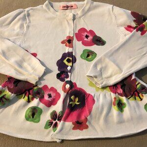 Child Play Girls White Flowers Cardigan Sweater Long Sleeves Size 3